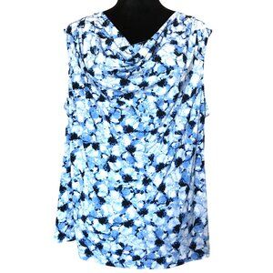 Charter Club Sleeveless Drape Neck Blouse, Soft Feminine Blue Floral Top Size 2X